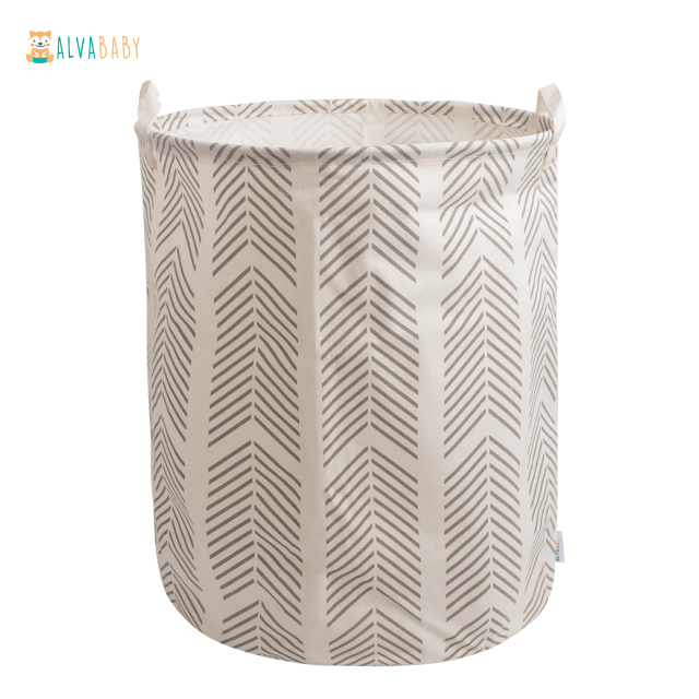 ALVABABY Collapsible Storage basket with Durable Handle, Round Cotton Linen Waterproof Storage Bin (SN-Y04)