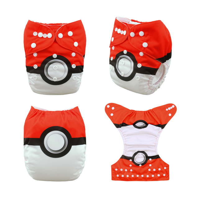 ALVABABY One Size Positioning Printed Cloth Diaper -Pokeball (YD63A)