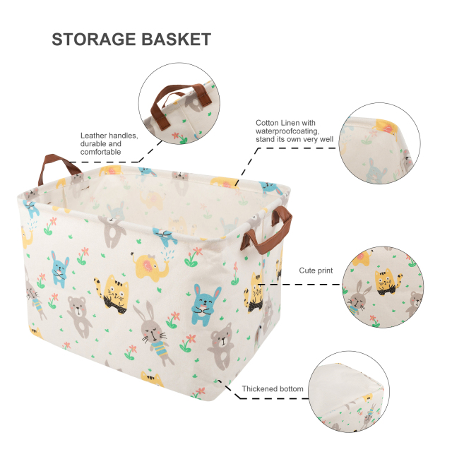 ALVABABY Collapsible Storage basket with Durable Handle, Rectangular Cotton Linen Waterproof Storage Bin (SN-F04)