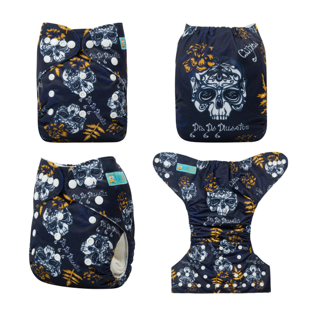 ALVABABY One Size Positioning Printed Cloth Diaper -Skull and leaves (YDP52A)