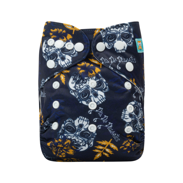 ALVABABY One Size Positioning Printed Cloth Diaper -Skull and leaves (YDP52A)
