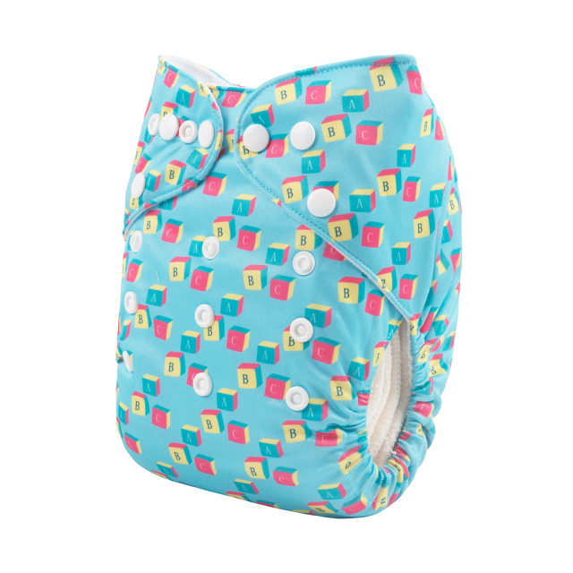 ALVABABY One Size Positioning Printed Cloth Diaper -Letter block (YDP111A)