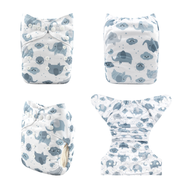 ALVABABY One Size Print Pocket Cloth Diaper-Elephant (H396A)