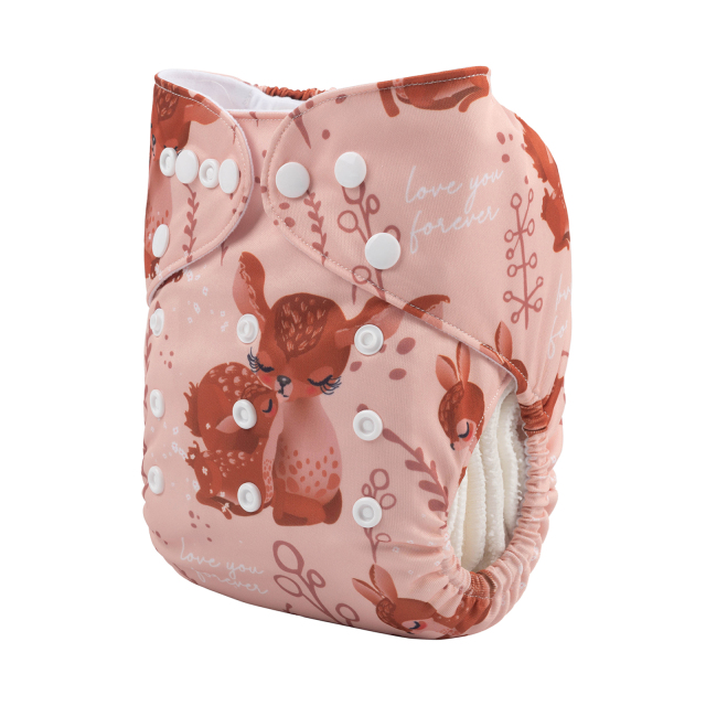 ALVABABY One Size Positioning Printed Cloth Diaper -Fawn/Deer(YDP116A)