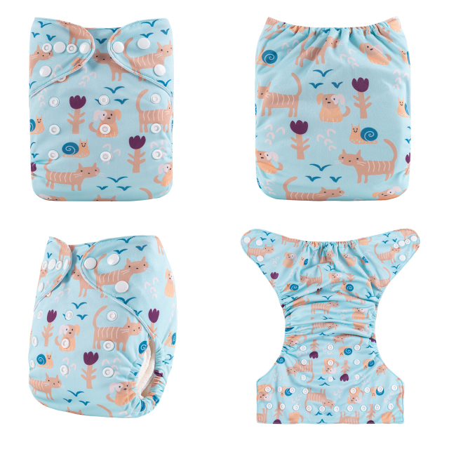 ALVABABY One Size Positioning Printed Cloth Diaper-Cat and Dogs(YDP152A)