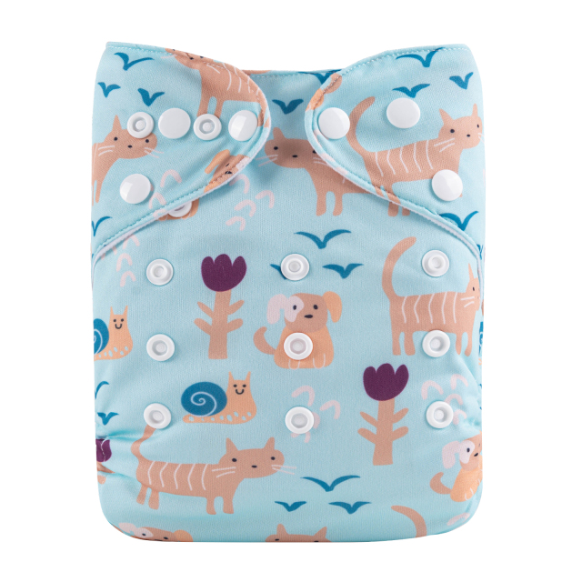 ALVABABY One Size Positioning Printed Cloth Diaper-Cat and Dogs(YDP152A)