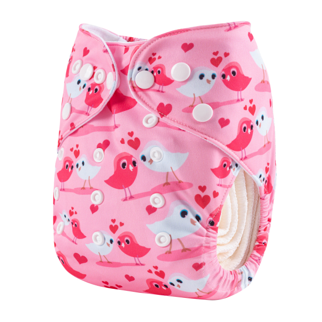 ALVABABY One Size Positioning Printed Cloth Diaper-Birds(YDP151A)