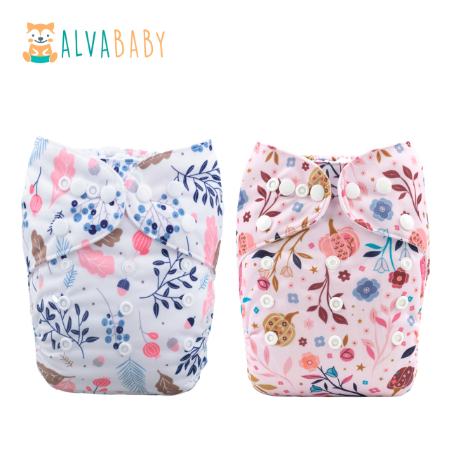 (All Packs)ALVABABY 2PCS Diapers with 2 Microfiber inserts