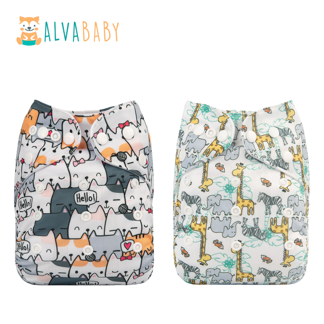 (All Packs)ALVABABY 2PCS Diapers with 2 Microfiber inserts