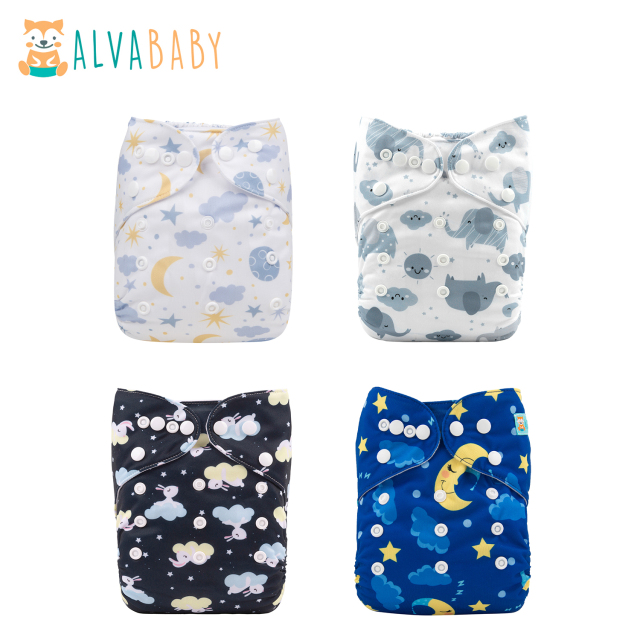 (All Packs)ALVABABY 4PCS Diapers with 4 Microfiber inserts