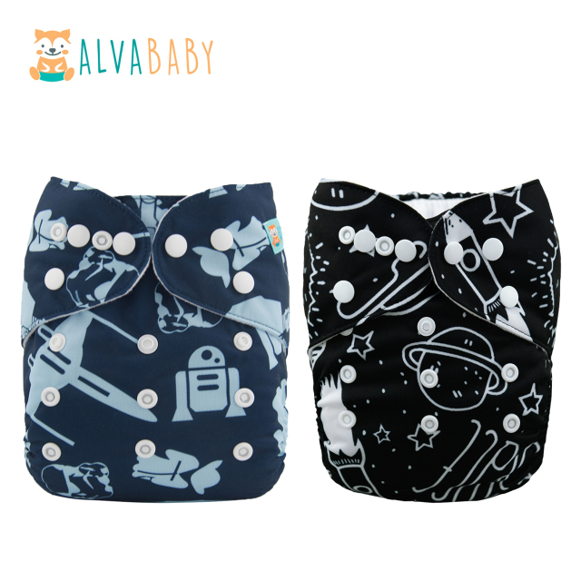 (All Packs)ALVABABY 2PCS Diapers with 2 Microfiber inserts