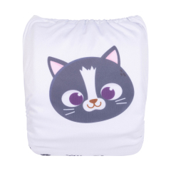 ALVABABY One Size Positioning Printed Cloth Diaper-Cat(YDP187A)