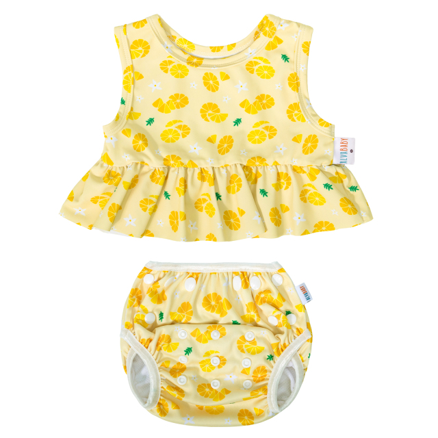 ALVABABY Toddler Baby Girl Summer Swim Suit, Infant Bathing Suit Swimwear Sleeveless,Tankini Swimwear (08)-Leaves and Fish