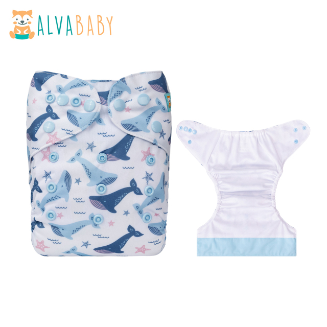 (All patterns) AWJ Cloth Diaper with Tummy Panel come with 4-layers-bamboo insert One Size Reusable Adjustatble Cloth Baby Diapers