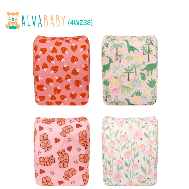 (All Packs)ALVABABY 4PCS Diapers with 4 Microfiber inserts