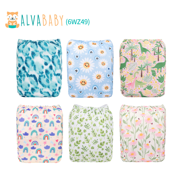 (All Packs)ALVABABY 6PCS One Size Diapers with 6 Microfiber inserts