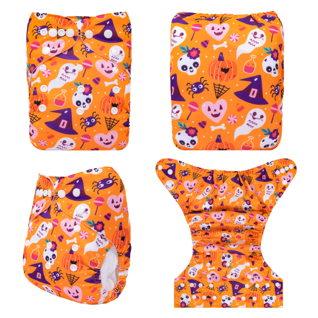 ALVABABY Halloween One Size Positioning Printed Cloth Diaper -(QD80A)