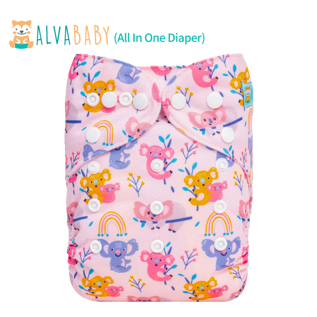 All In One Diaper with Pocket Sewn-in one 4-layer Bamboo blend insert -Cute Koala (AO-ED11A)