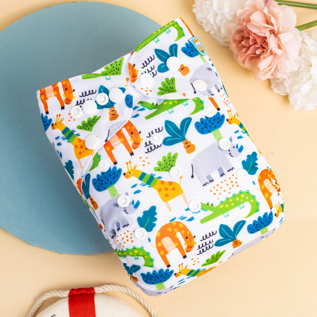 All In One Diaper with Pocket Sewn-in one 4-layer Bamboo blend insert -Animals (AO-ED08A)