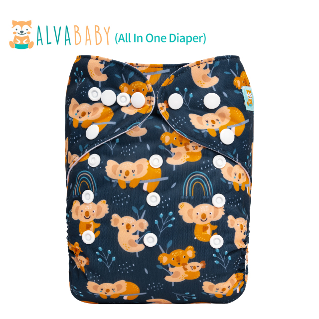 All In One Diaper with Pocket Sewn-in one 4-layer Bamboo blend insert-Koala  (AO-ED12A)