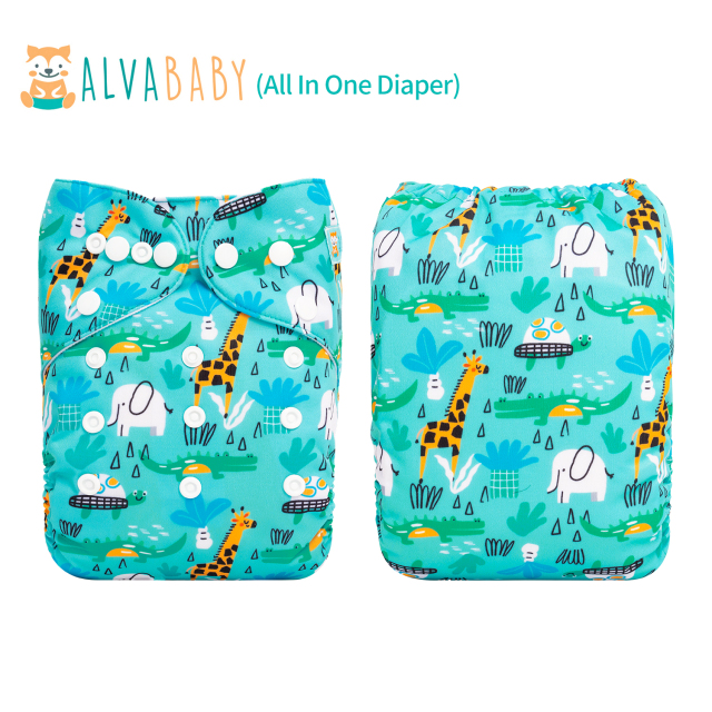 All In One Diaper with Pocket Sewn-in one 4-layer Bamboo blend insert-Giraffe  (AO-ED07A)