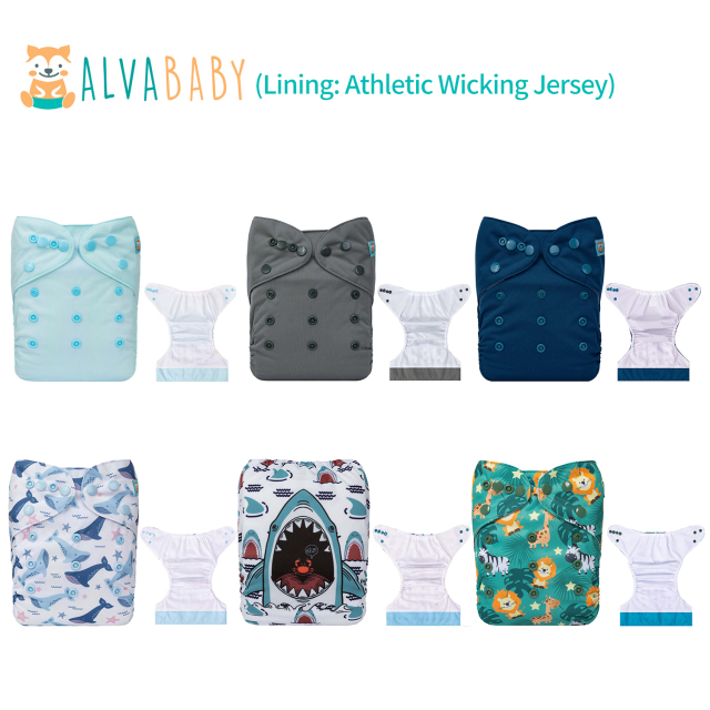 (All packs) ALVABABY 6PCS AWJ Diapers with Tummy Panels with microfiber inserts