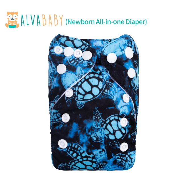 Newborn all In One Diaper with Pocket Sewn-in one Newborn 4-layer Bamboo blend insert-Turtle(SAO-H022A)