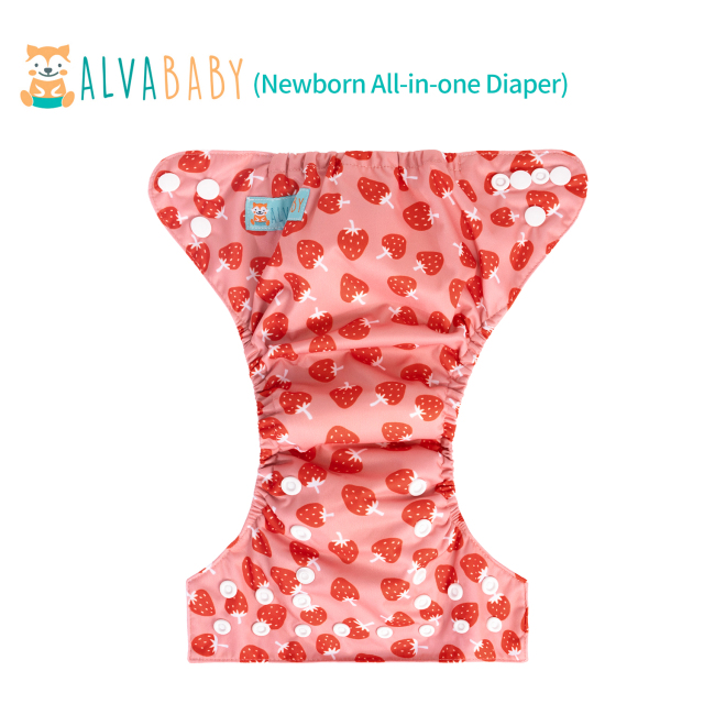 Newborn all In One Diaper with Pocket Sewn-in one Newborn 4-layer Bamboo blend insert-Strawberry(SAO-H441A)