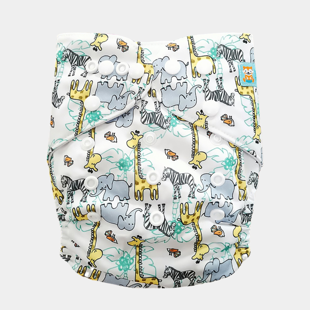 ALVABABY One Size Print Pocket Cloth Diaper -Giraffe&amp;Elephant(H268A)