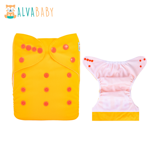 ALVABABY AWJ Lining Cloth Diaper with Tummy Panel for Babies -Yellow(WJT-B01A)