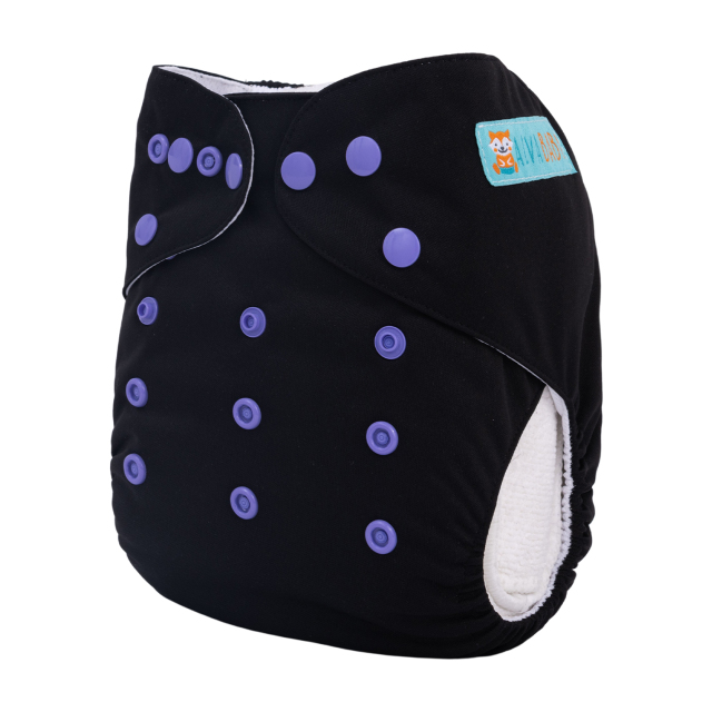 ALVABABY AWJ Lining Cloth Diaper with Tummy Panel for Babies -Black(WJT-B26A)
