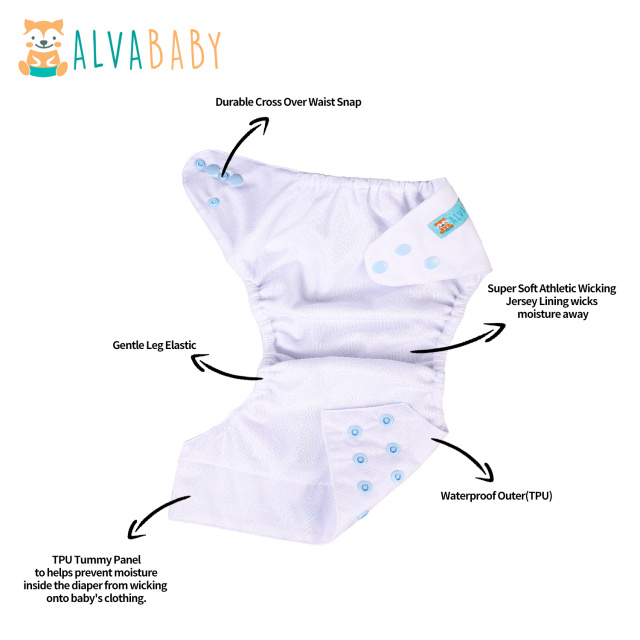 ALVABABY AWJ Lining Cloth Diaper with Tummy Panel for Babies -White(WJT-B09A)