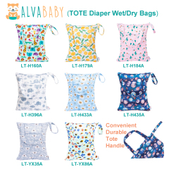 (All patterns) Regular Tote Diaper Wet Dry Bags with Durable Handle Double Zippered Pockets Cloth Diaper Wet Bags Tote Bags