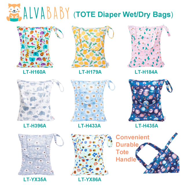 (All patterns)ALVABABY Tote Wet Dry Bag with extra Durable Handle/ Tote Diaper Bag