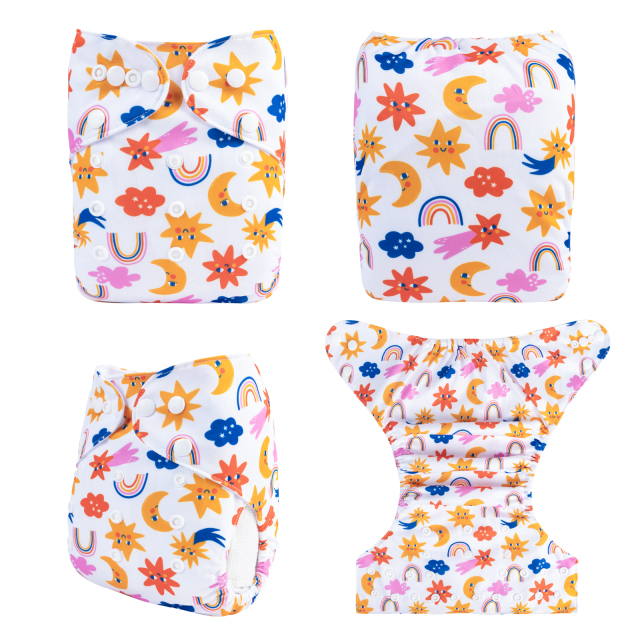 ALVABABY One Size Print Pocket Cloth Diaper-Star and Moon(H445A)