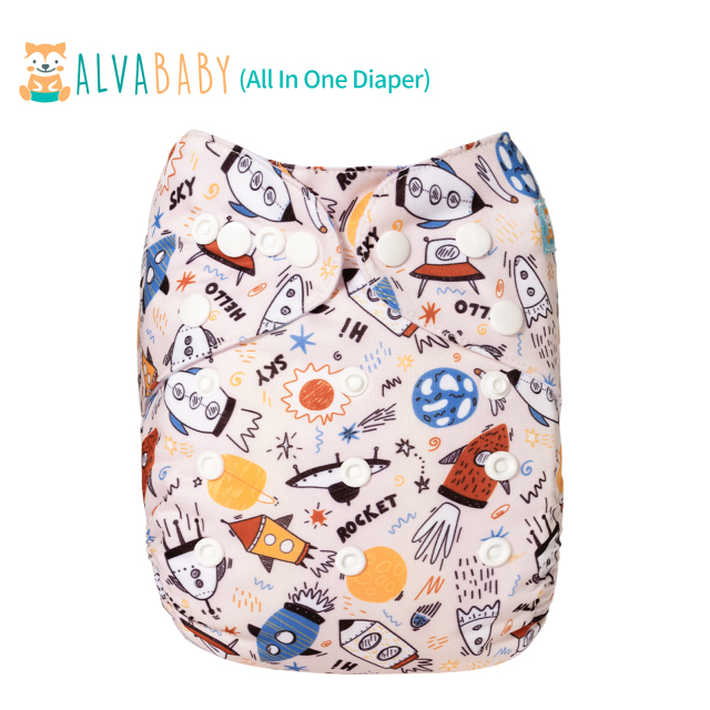 All In One Diaper with Pocket Sewn-in one 4-layer Bamboo blend insert-Rocket  (AO-EW02A)