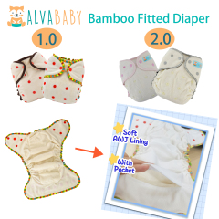 (All pattern)ALVABABY Bamboo Fitted Diapers 1.0 and 2.0 One Size Reusable Cloth Baby Diapers Ideal Choice for Heavy Wetters