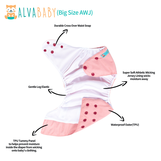 ALVABABY Big size AWJ Lining Cloth Diaper with Tummy Panel for Babies -(ZWJT-B19A)