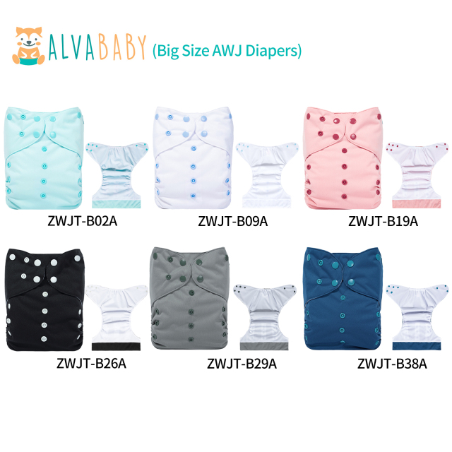 （Multi packs) ALVABABY Big size AWJ Lining Cloth Diaper with Tummy Panel for Babies