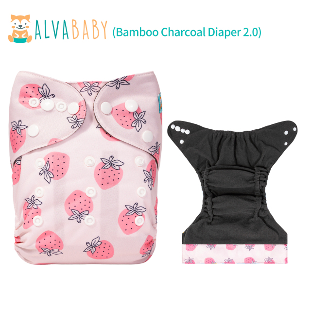 (All patterns) ALVABABY Double Gussets Bamboo Charcoal Diaper  with one 4-layer Charcoal Insert