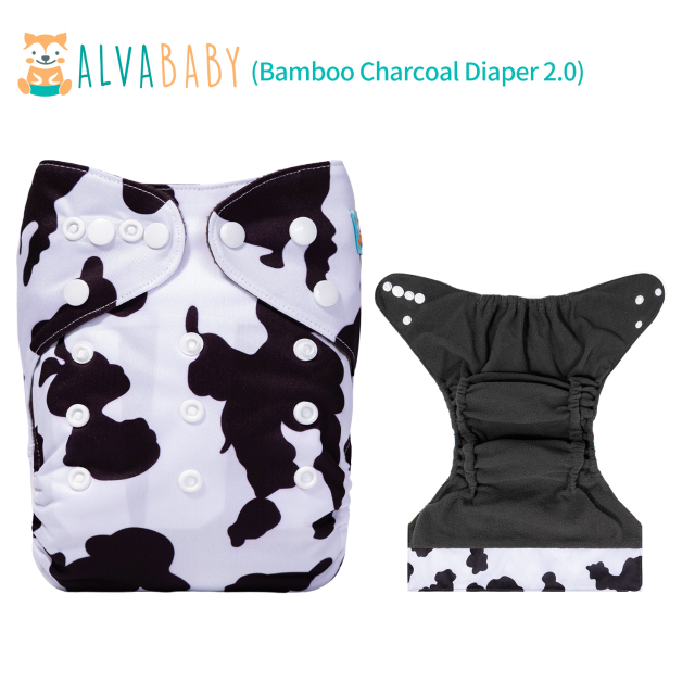 (All patterns) ALVABABY Double Gussets Bamboo Charcoal Diaper  with one 4-layer Charcoal Insert