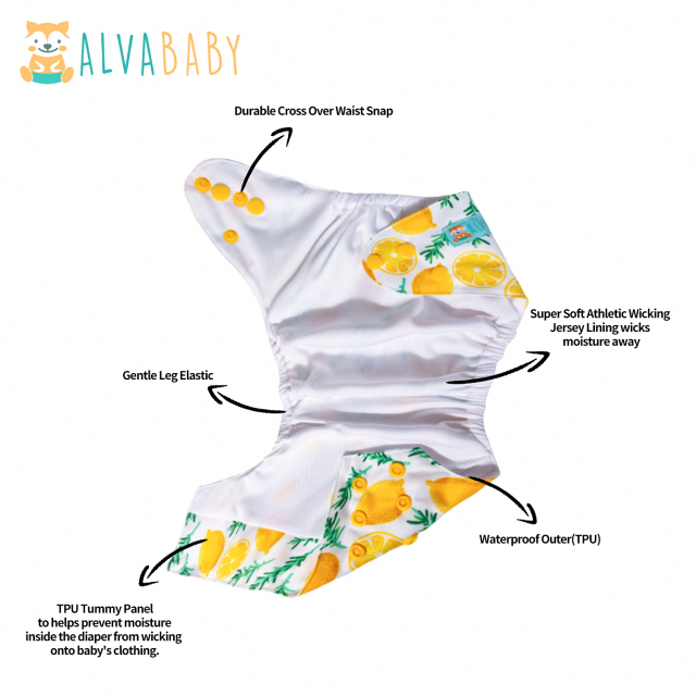 ALVABABY AWJ Lining Cloth Diaper with Tummy Panel for Babies -Lemon(WJT-H179A)