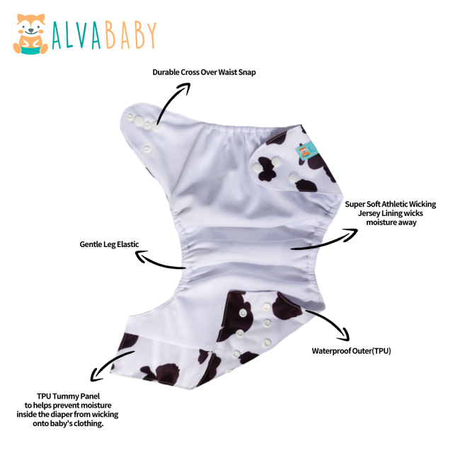 ALVABABY AWJ Lining Cloth Diaper with Tummy Panel for Babies -Cow(WJT-A10A)