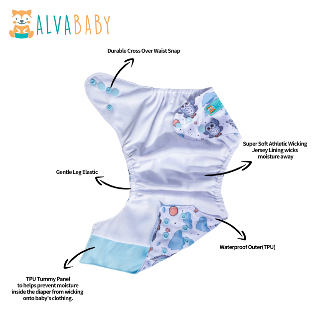 ALVABABY AWJ Lining Cloth Diaper with Tummy Panel for Babies -Hawk(ED16A)