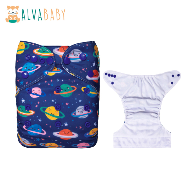 (All patterns) AWJ Cloth Diaper with Tummy Panel come with 4-layers-bamboo insert One Size