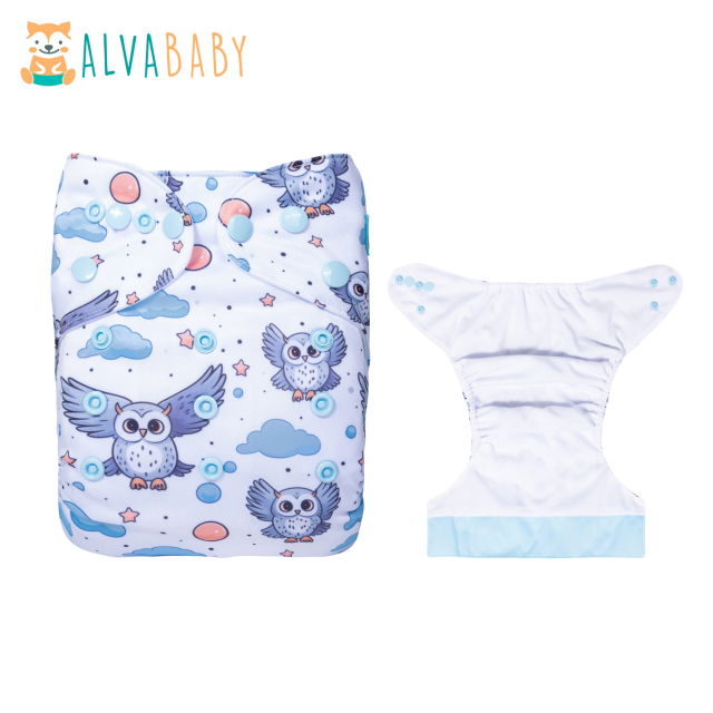 (All patterns) AWJ Cloth Diaper with Tummy Panel come with 4-layers-bamboo insert One Size