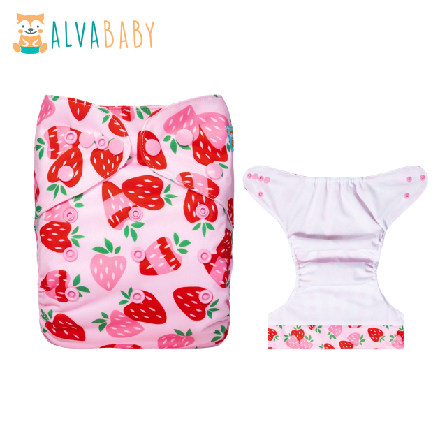 ALVABABY AWJ Lining Cloth Diaper with Tummy Panel for Babies -Strawberry(WJT-H037A)