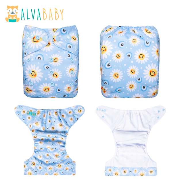 ALVABABY AWJ Lining Cloth Diaper with Tummy Panel for Babies -Flowers(WJT-H433A)