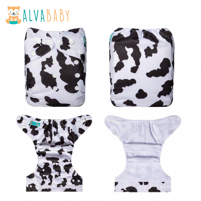 ALVABABY AWJ Lining Cloth Diaper with Tummy Panel for Babies -Cow(WJT-A10A)