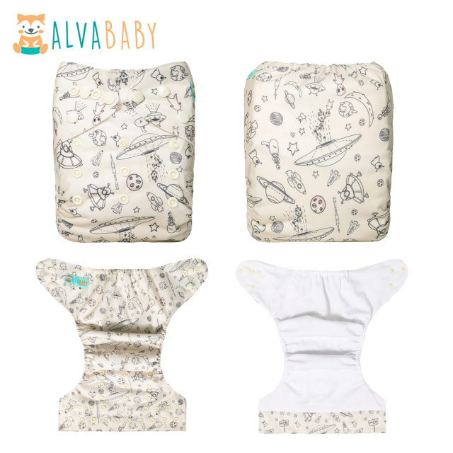 ALVABABY AWJ Lining Cloth Diaper with Tummy Panel for Babies -Planet(WJT-H132A)